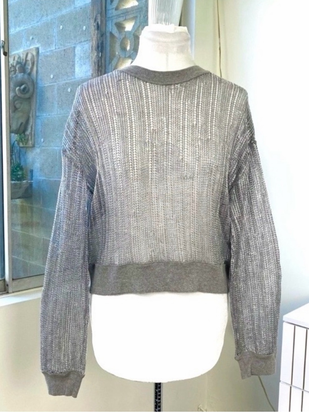 AllSaints Silver-Gray Sheer Knit Top - Picture 3 of 10